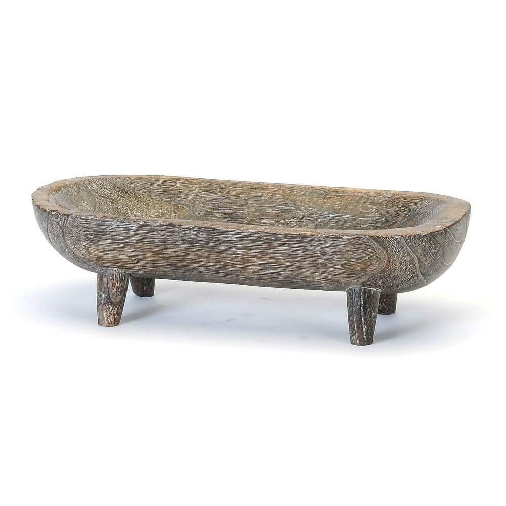 Carved Wood Oval Bowl on Legs