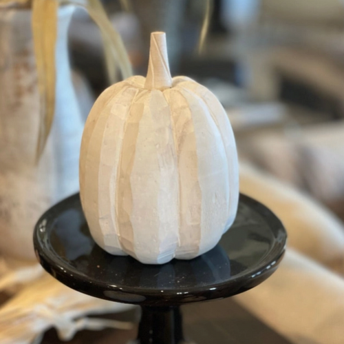 Medium Tall White Carved Pumkin