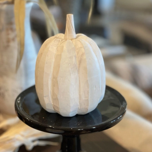 Medium Tall White Carved Pumkin