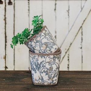 Blue Grey Floral Pots