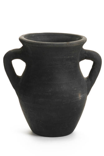 Round Black Terracotta Vase with Handles