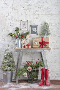 Snowy Pine Tree with Snowflake Tin Pot