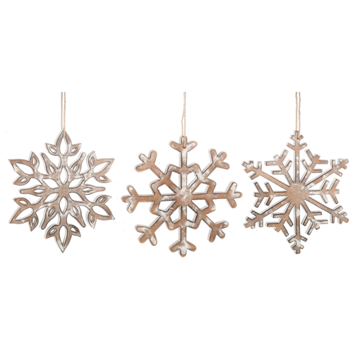 Whitewash Natural Wood Snowflake Ornaments
