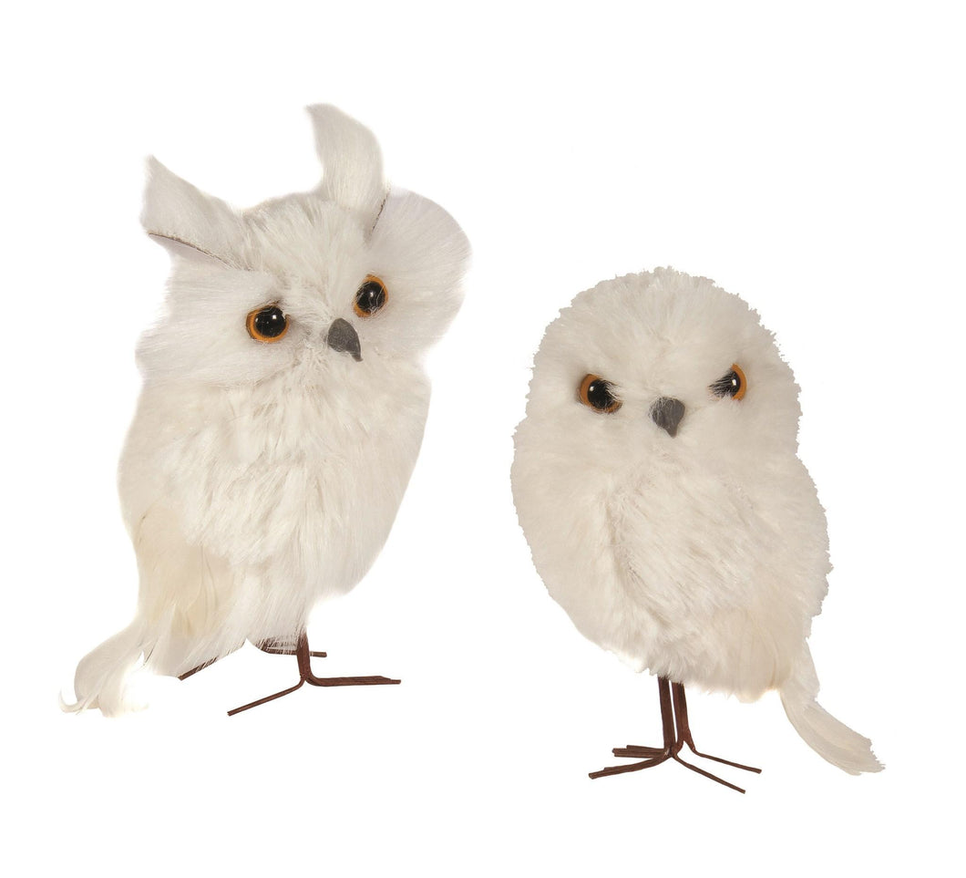 White Fur Owl Ornaments