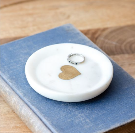 Flat Gold Heart Marble Dish