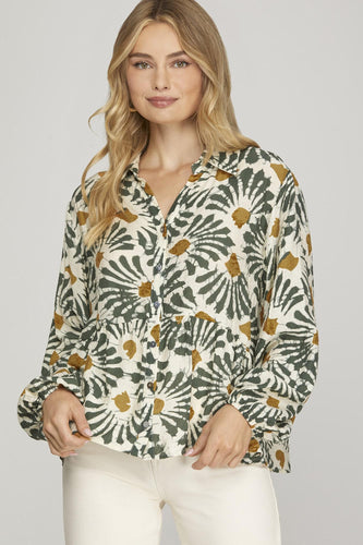 Edith Olive Pattern Top