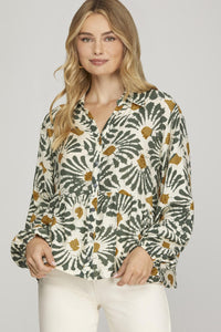 Edith Olive Pattern Top