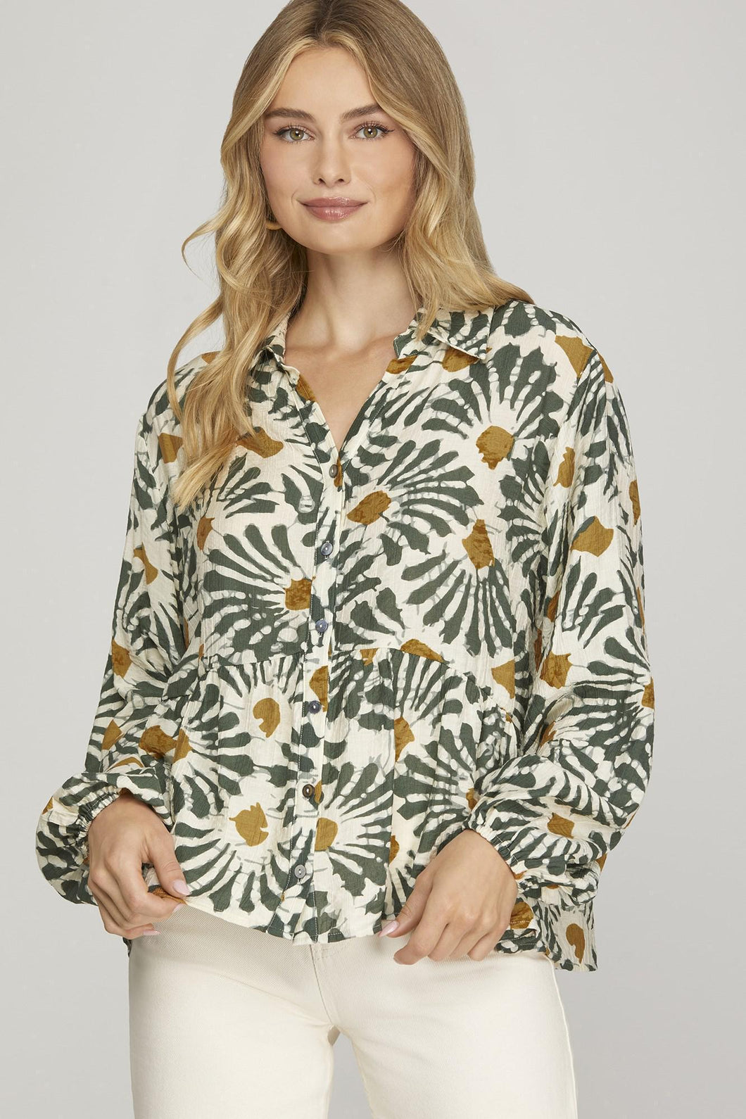 Edith Olive Pattern Top