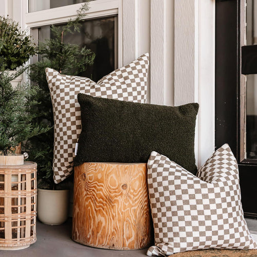 Tan Khaki & Ivory Check Pillow