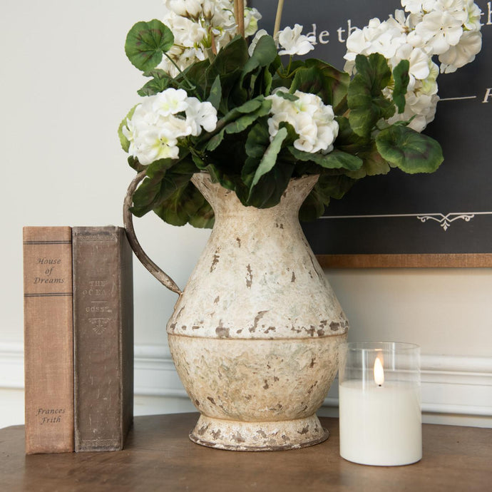 Aged Cream Metal Pitcher