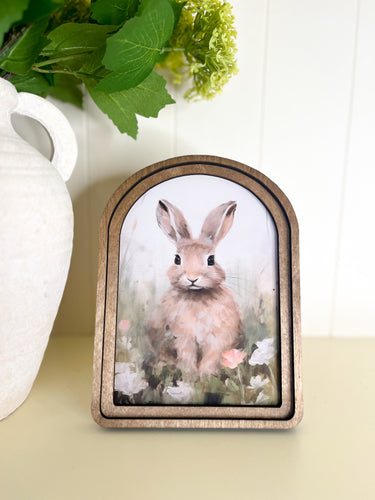 Arched Bunny & Flowers Cottage Art