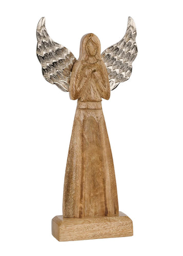 Wood Angel with Silver Wings