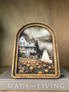 Moody Ghost House Arched Top Cottage Art