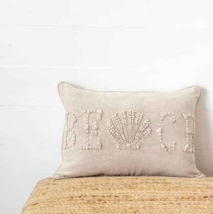 Tan Embroidered Beach Pillow