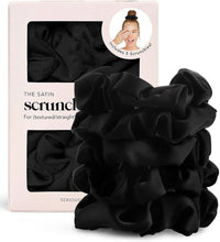 Load image into Gallery viewer, Black Satin Sleep Scrunchies