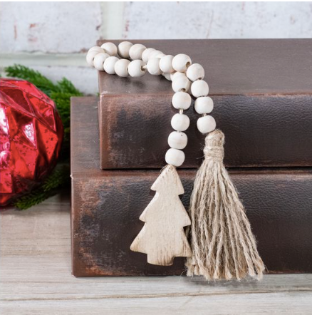 Winter Wood Beads with Tassel