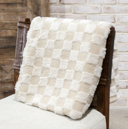 Ivory Check Boucle Blanket