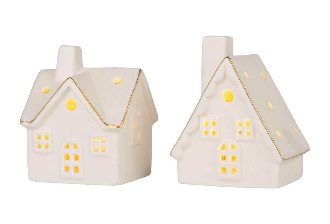 LED Ceramic White & Gold Houses