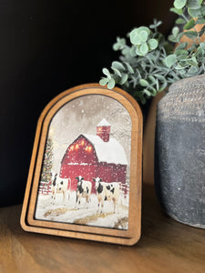 Christmas Cows Arched Cottage Art