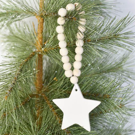 Ceramic Star Ornament with Wood Beads
