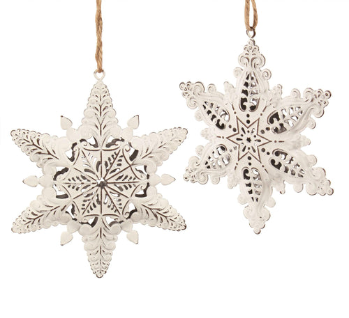 White Detail Metal Snowflake Ornament