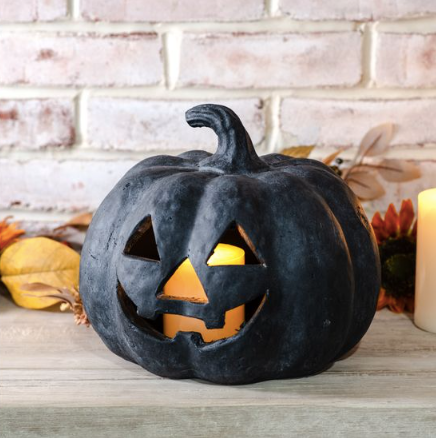 Large Black Terracotta Pumpkin Jack-O-Lantern
