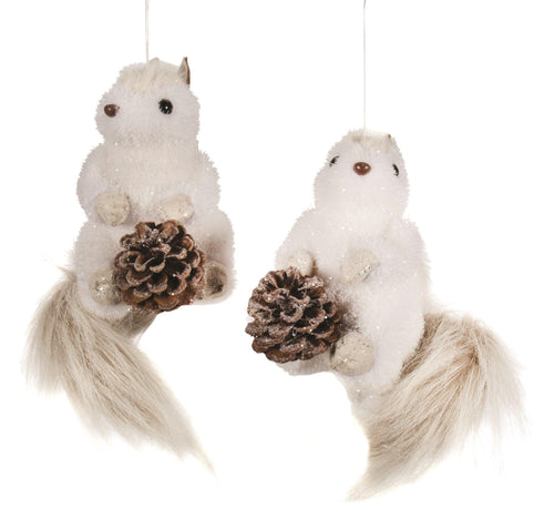 Ivory Squirrel Pinecone Ornaments