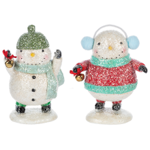 Load image into Gallery viewer, Colourful Snowman Skating Figurine