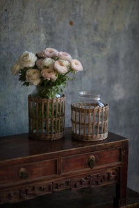 Tall Woven Willow and Glass Canister