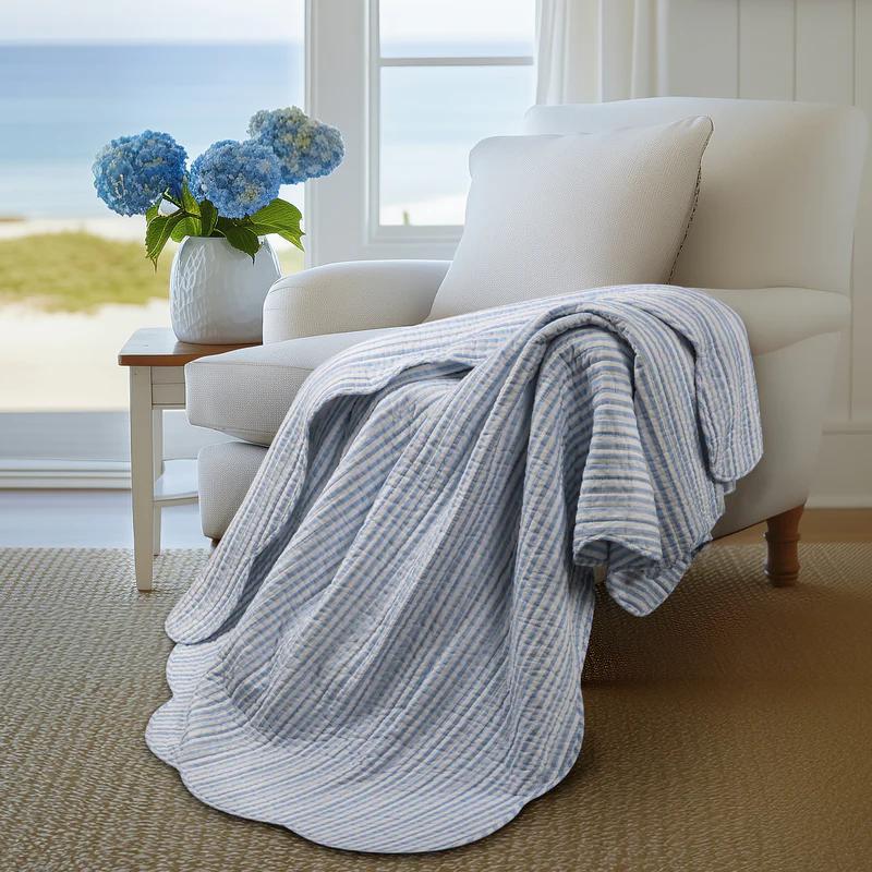 Martha Stripe Scalloped Quilted Throw