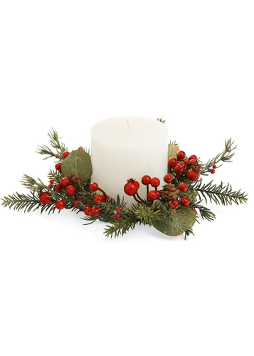 Red Berry & Pinecones Candle Ring