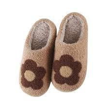 Brown Flower Sherpa Slippers
