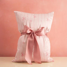 Load image into Gallery viewer, Holiday Satin Pillowcase with Striped Bows