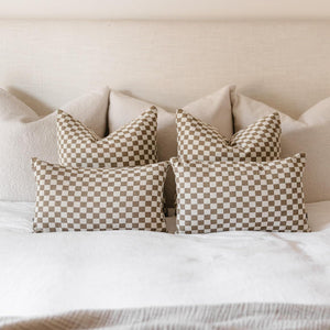 Tan Khaki & Ivory Check Pillow