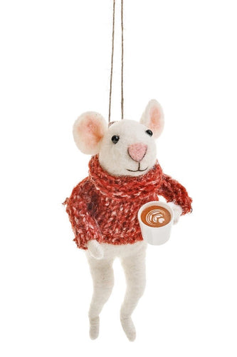 Mouse Holding Drink Ornament