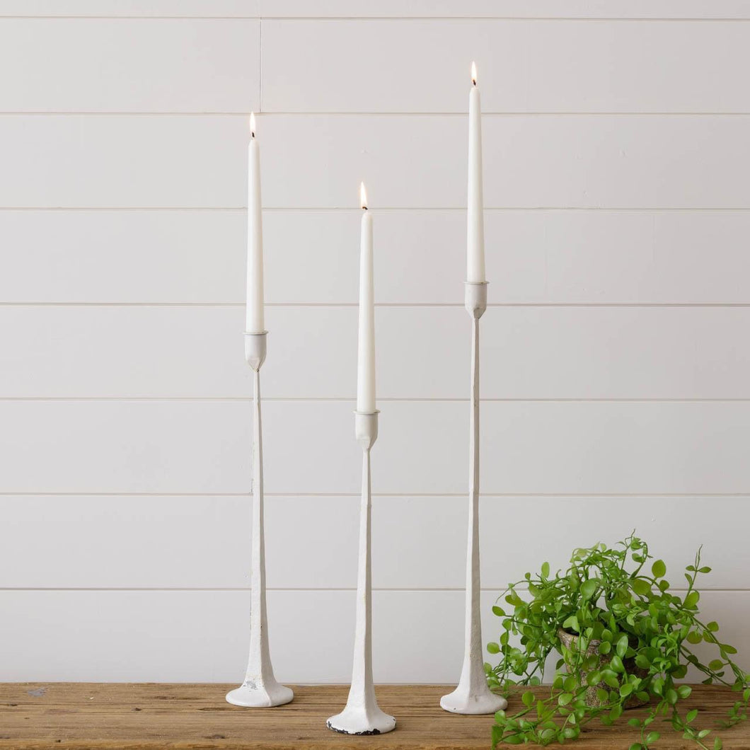 White Hand-Forged Iron Taper Candle Holders