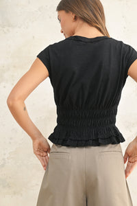 Black Sophie Smocking Detail Top