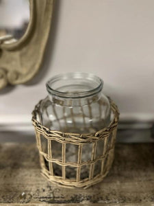 Tall Woven Willow and Glass Canister