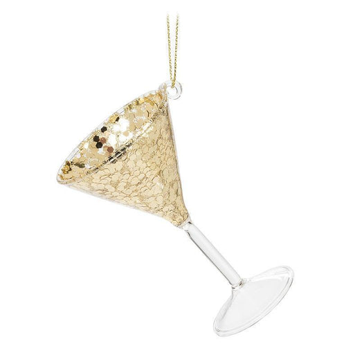 Gold Glitter Martini Glass Ornament