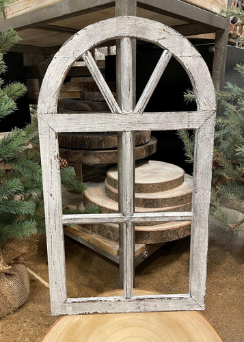 Antique White/Grey Rounded Wood Window *pickup only