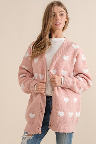 Pink All Over Heart Cardigan
