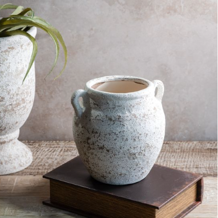 Brown & White Ceramic Vase with Handles