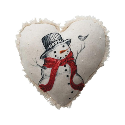 Snowman Heart Pillow with Fringe