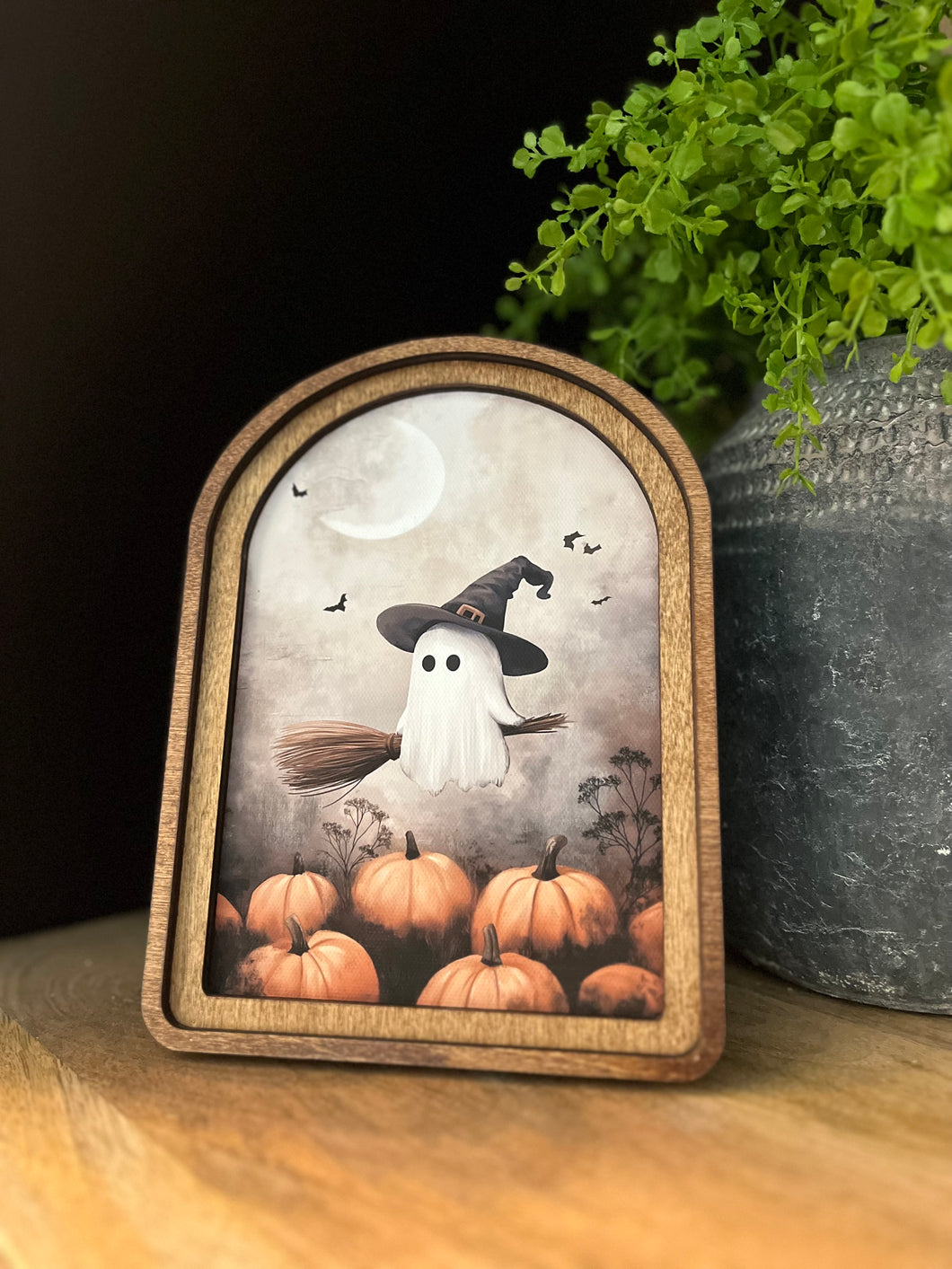 Ghostie Witch Arched Top Cottage Art