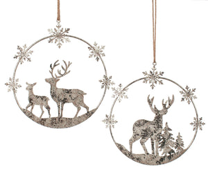 Silver Deer in Ring Wreath Ornaments