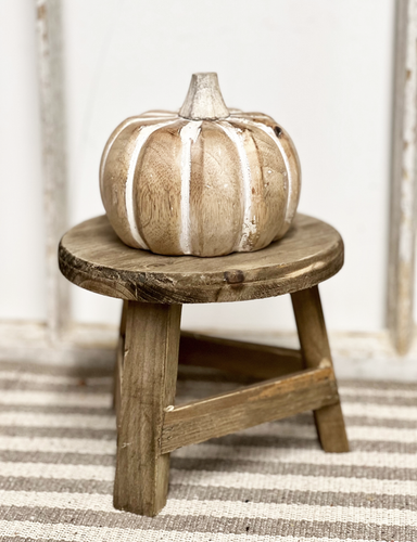 Large Natural Whitewash Mango Wood Pumpkin