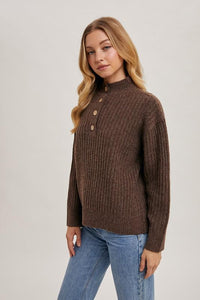 Mocha Henley Front Button Sweater