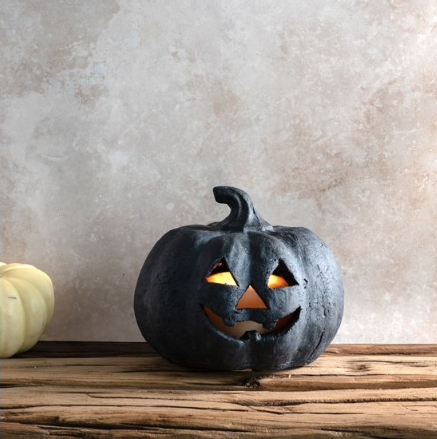 Small Black Terracotta Pumpkin Jack-O-Lantern