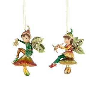 Painted Fairies on Mushroom Ornament