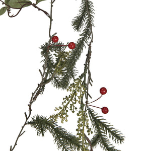 Pine & Mistletoe Garland with Red Berries